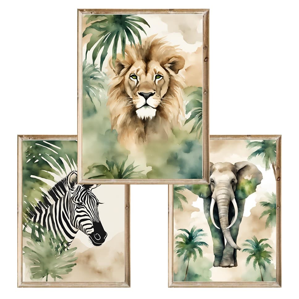 Zestaw trzech plakatów dla dzieci Safari Animals 1 - A3