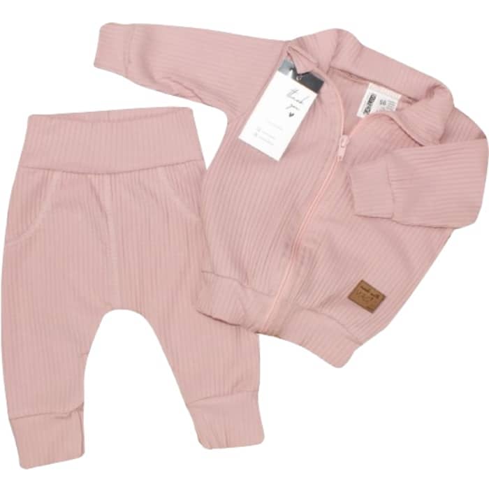 KAZUM PRĄŻKOWANY KOMPLET DRES BLUZA BEZ KAPTURA + SPODNIE PASTEL PINK ZZ - 62