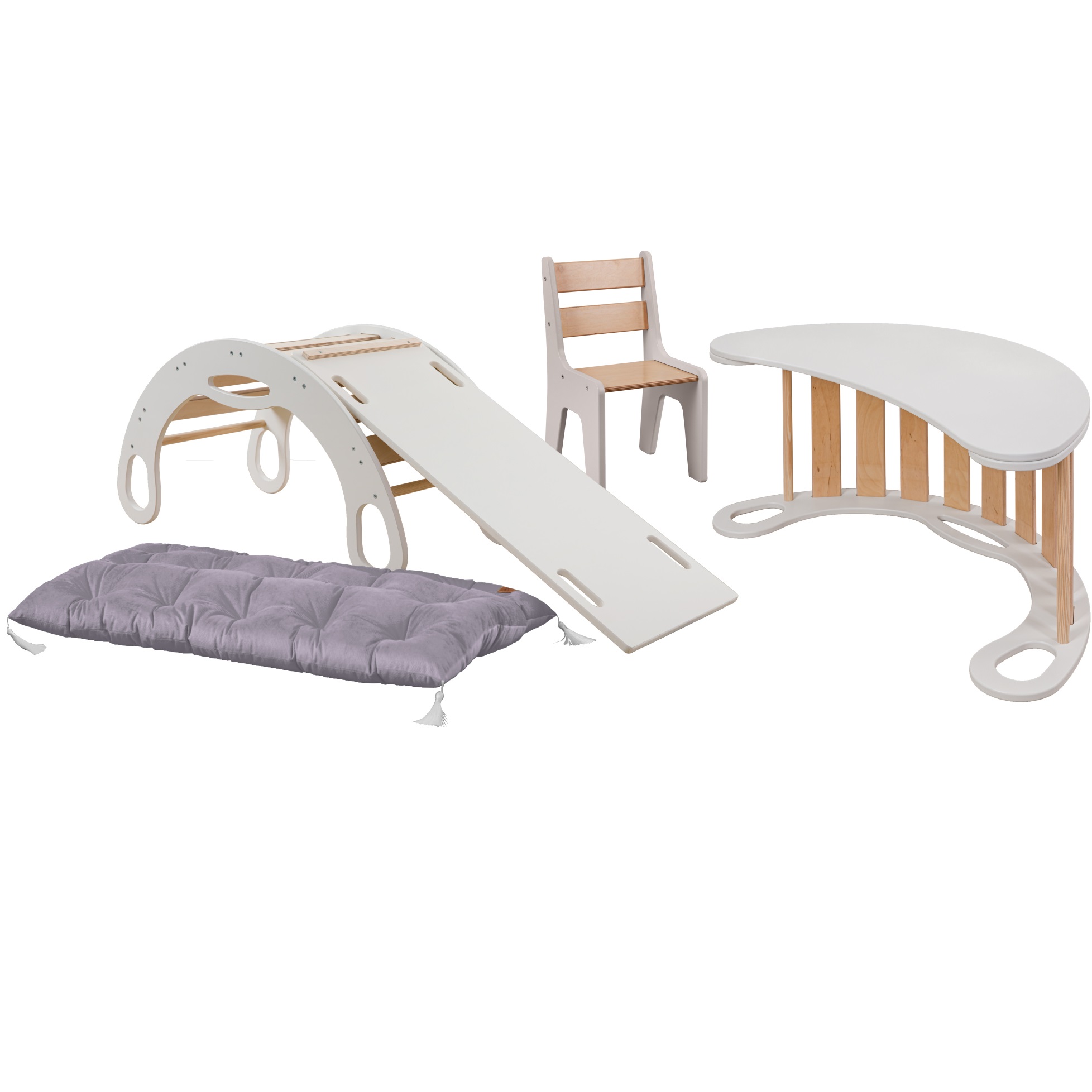 5cz Zestaw Montessori bujak, blat, krzesło materac, zjeżdżalnia fiolet BR
