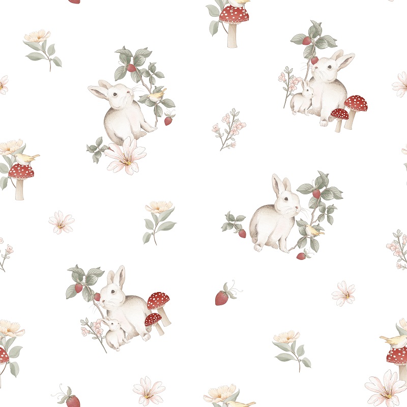 Tapeta ścienna Strawberry Bunny White