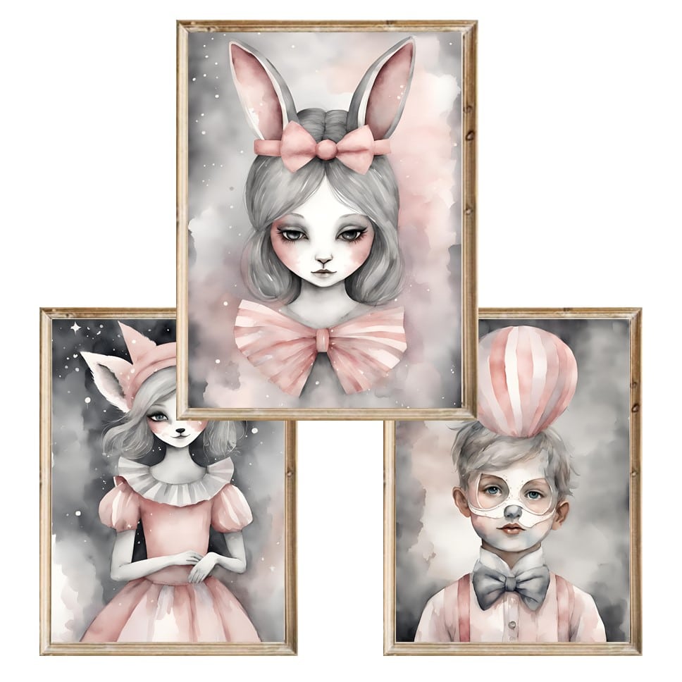 Zestaw trzech plakatów dla dzieci Miss Bunny - A4