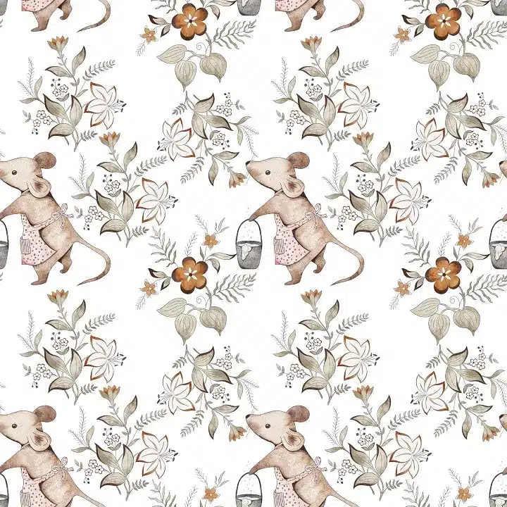 Tapeta ścienna Spring Garden Mice on White