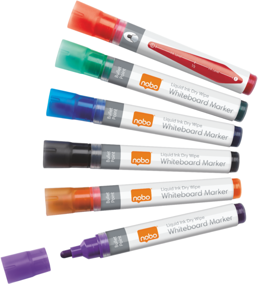 Marker suchościeralny Nobo Liquid Ink, 3mm, 6 sztuk, mix kolorów