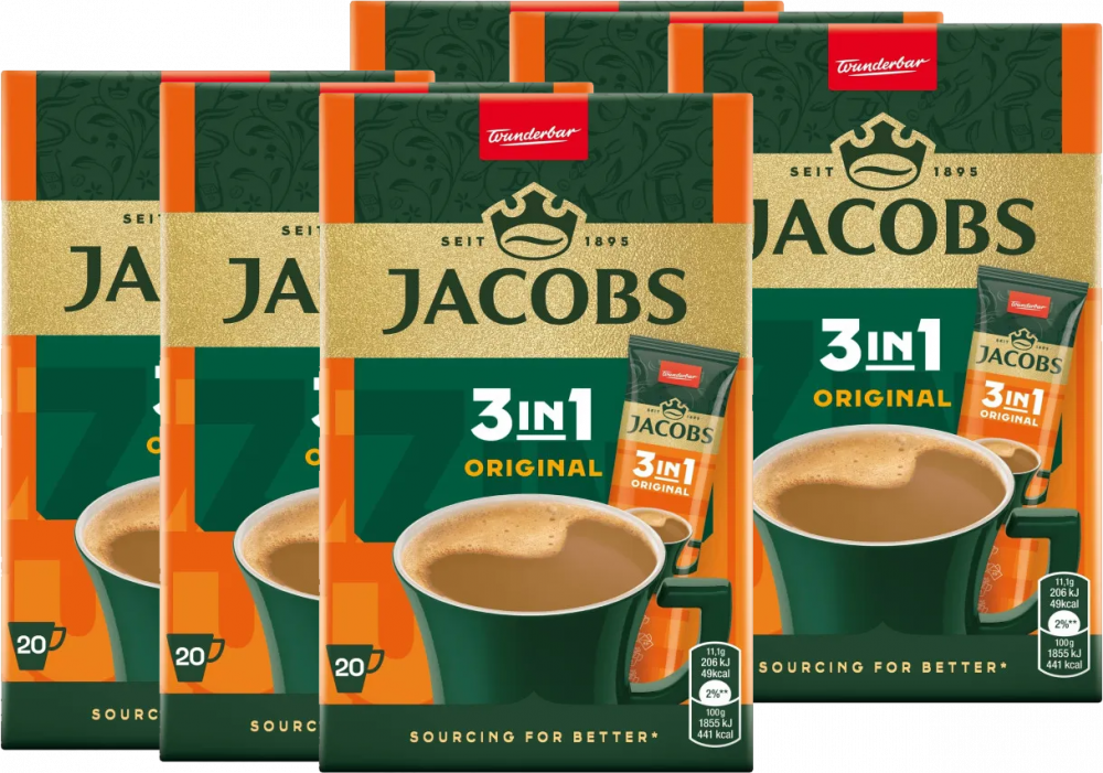 6x Kawa rozpuszczalna w saszetkach Jacobs 3w1, original, 20 sztuk x 12.6g