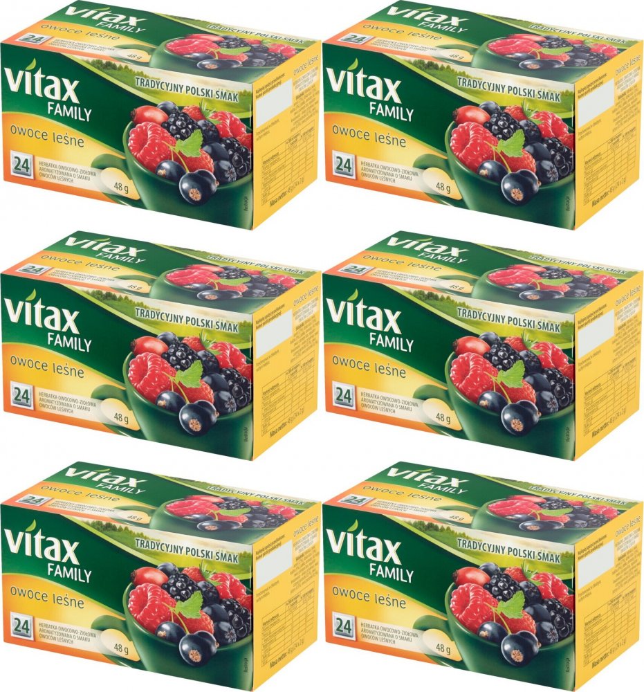 6x Herbata owocowa w torebkach Vitax Family, owoce leśne, 24 sztuk x 2g