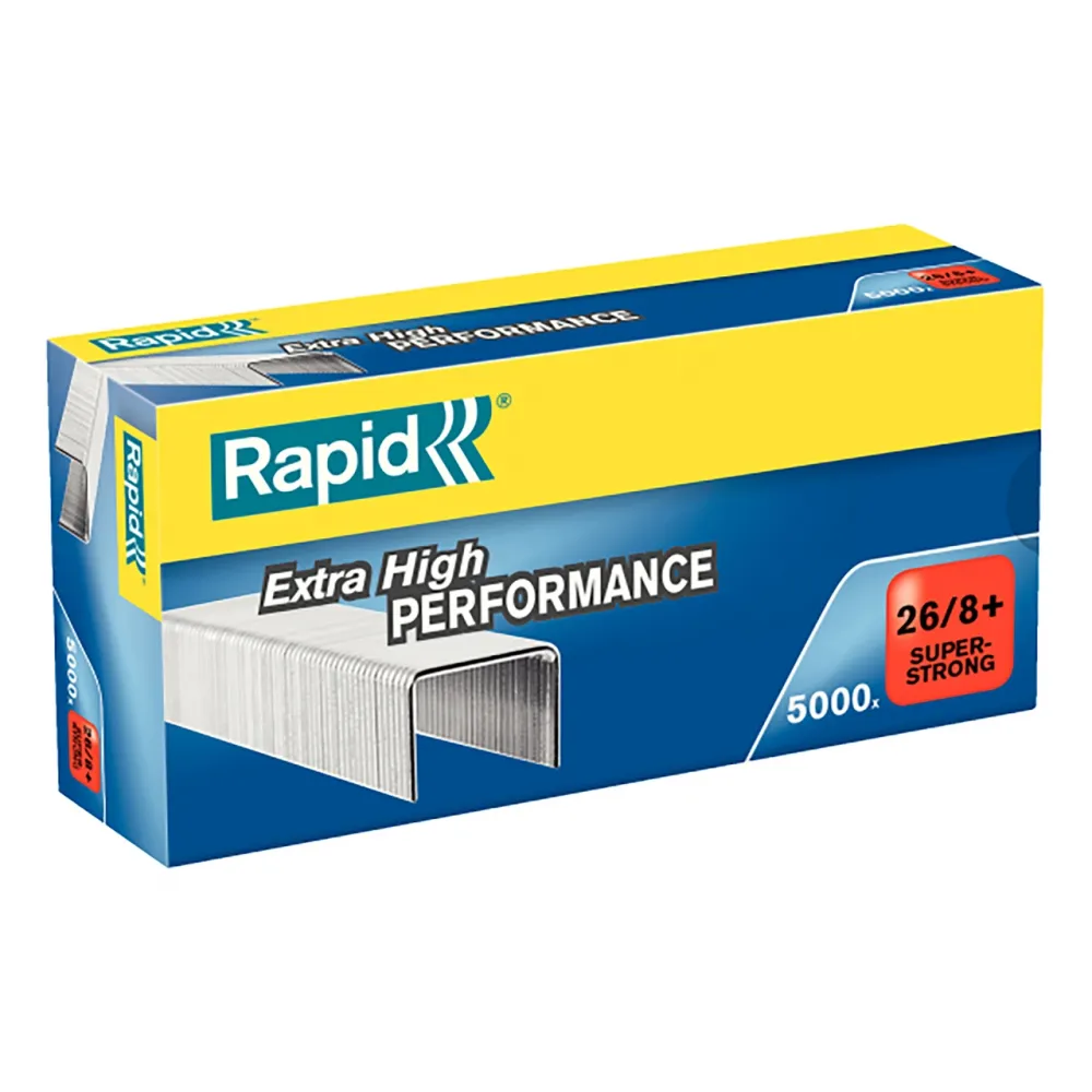Zszywki Rapid Super Strong, 26/8+ 5M, 5000 sztuk, srebrny