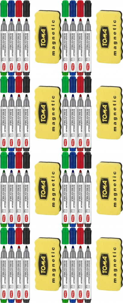 8x Marker suchościeralny Toma, okrągła, 2mm, 4 sztuki, mix kolorów + gąbka magnetyczna