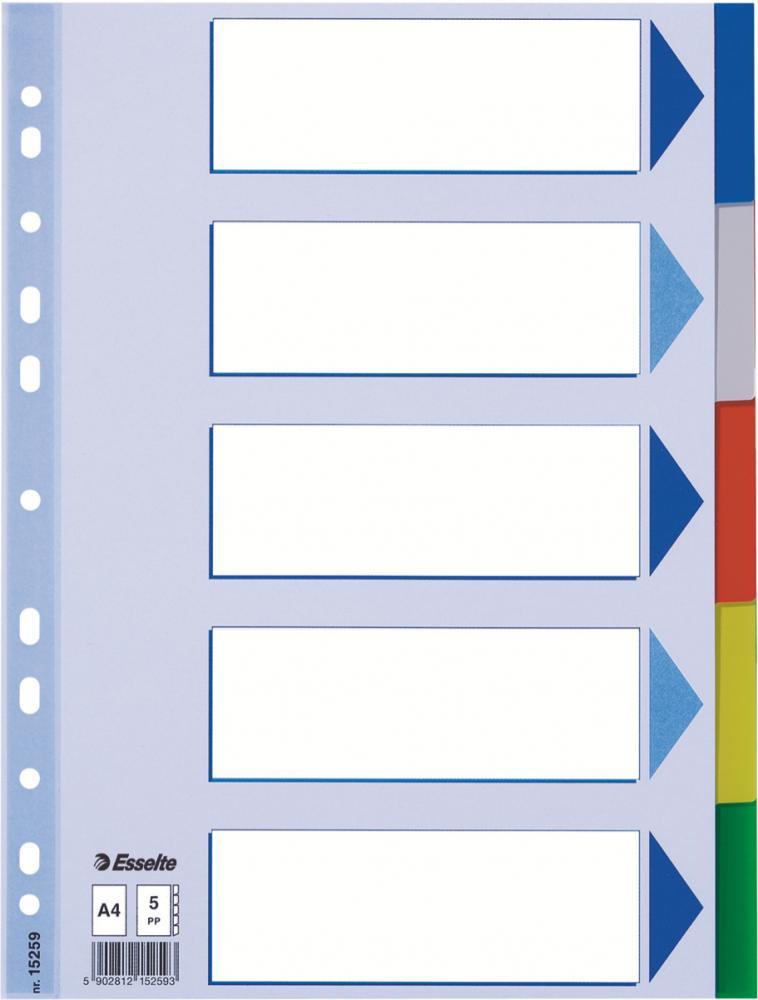 Przekładki do segregatora Esselte, plastikowe, 5 kart, mix kolorów