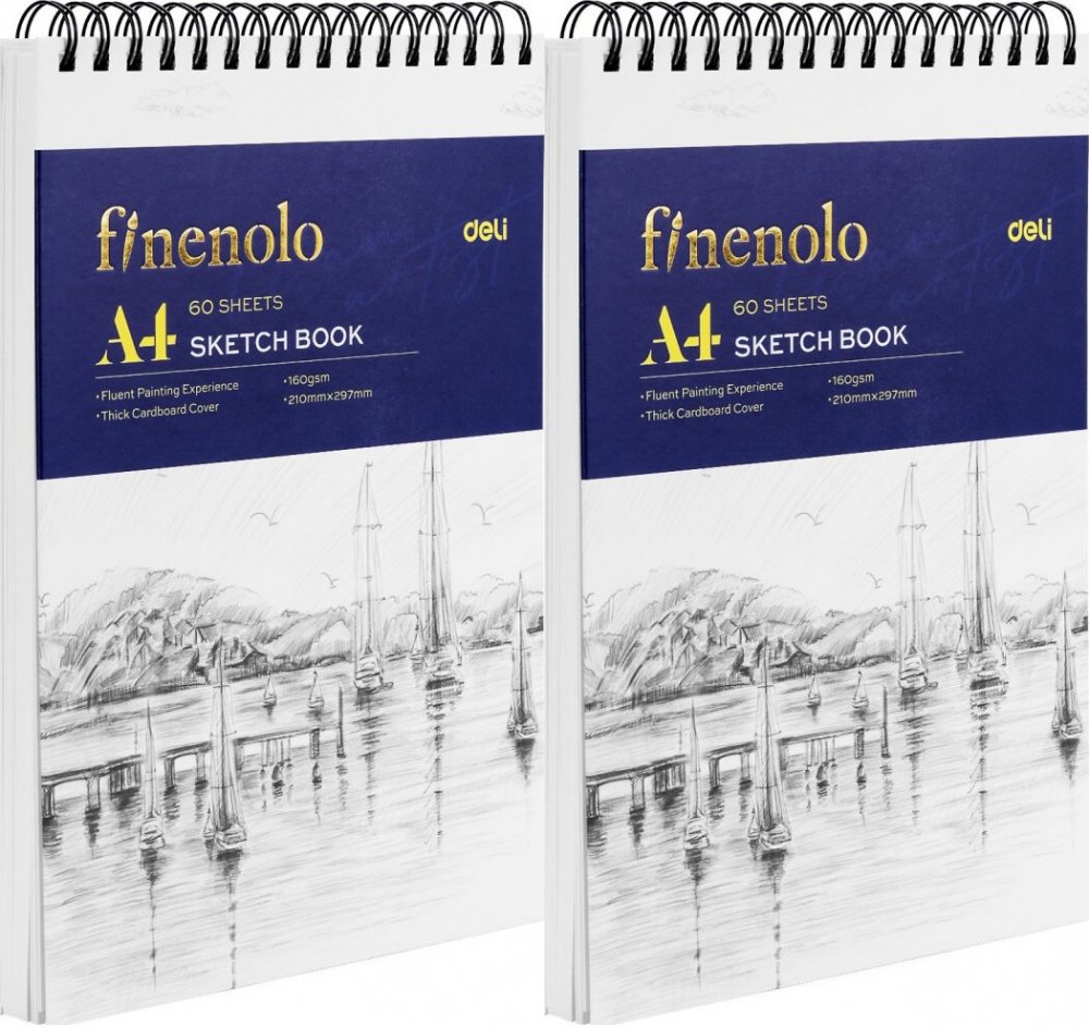 2x Szkicownik Deli Finenolo, na spirali, A4, 60 kartek, biały