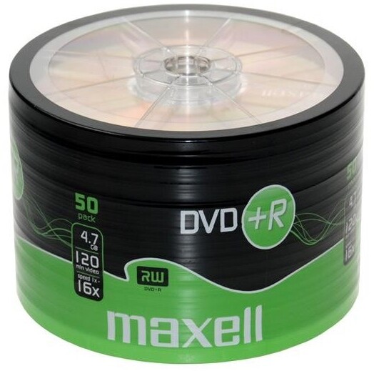 Płyta DVD+R Maxell, do jednokrotnego zapisu, 4.7 GB, cake box, 50 sztuk