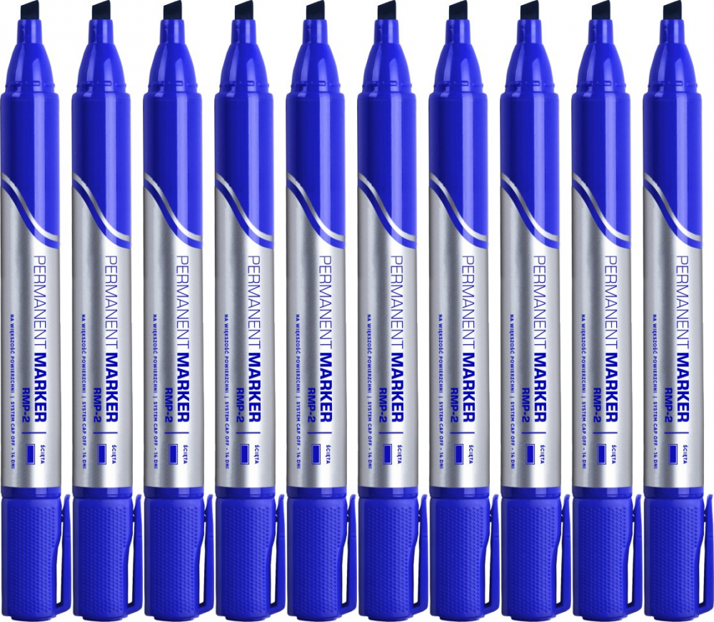 10x Marker permanentny Rystor RMP-2, ścięta, 1-4mm, niebieski