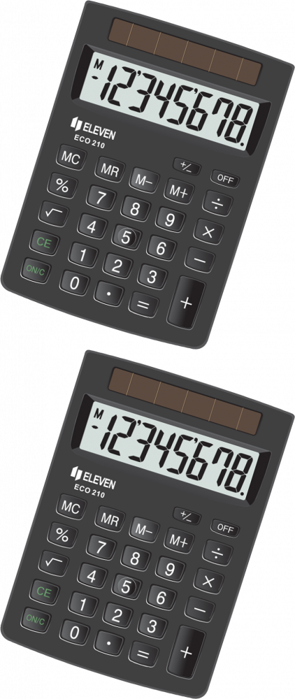2x Kalkulator biurowy Eleven ECC-210, ekologiczny, 8 cyfr, czarny