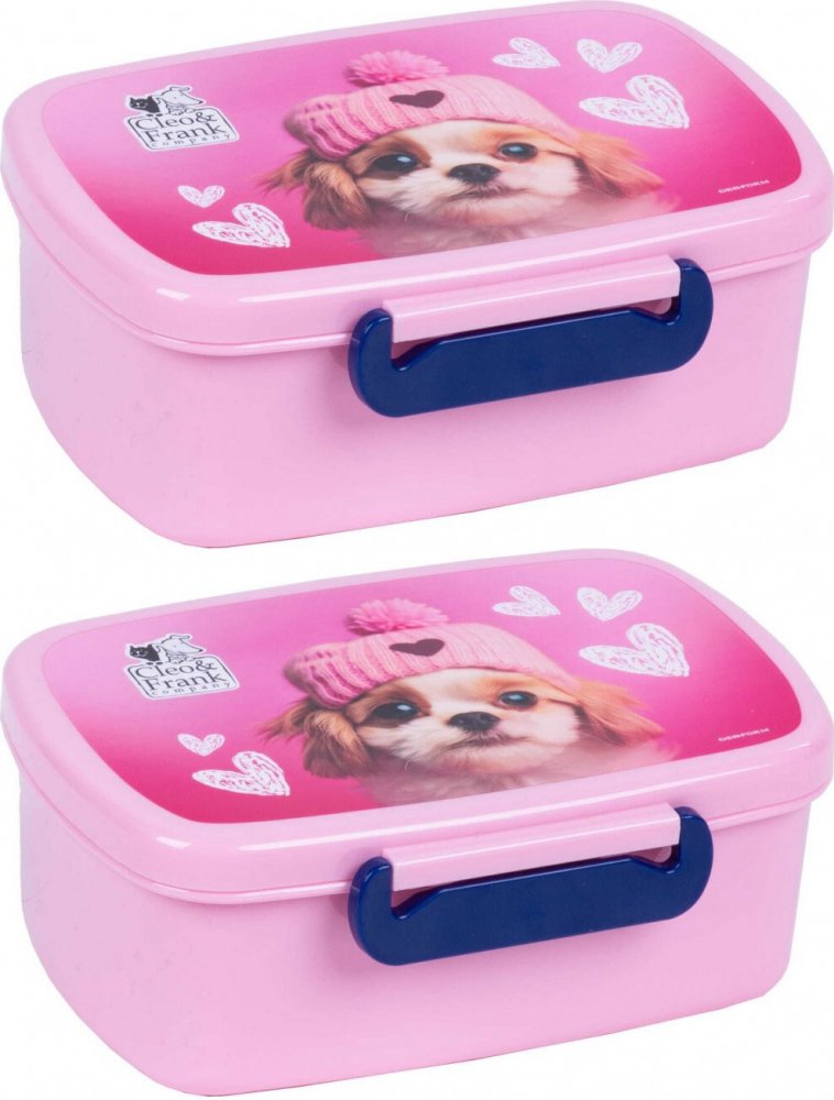 2x Lunchbox Derform Cleo&Frank 42 (Pies), 16.5x10x7cm, różowy