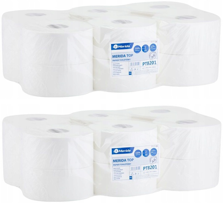 24x Papier toaletowy Merida Top, 2-warstwowy, 1 rolka, 9cmx180m, biały