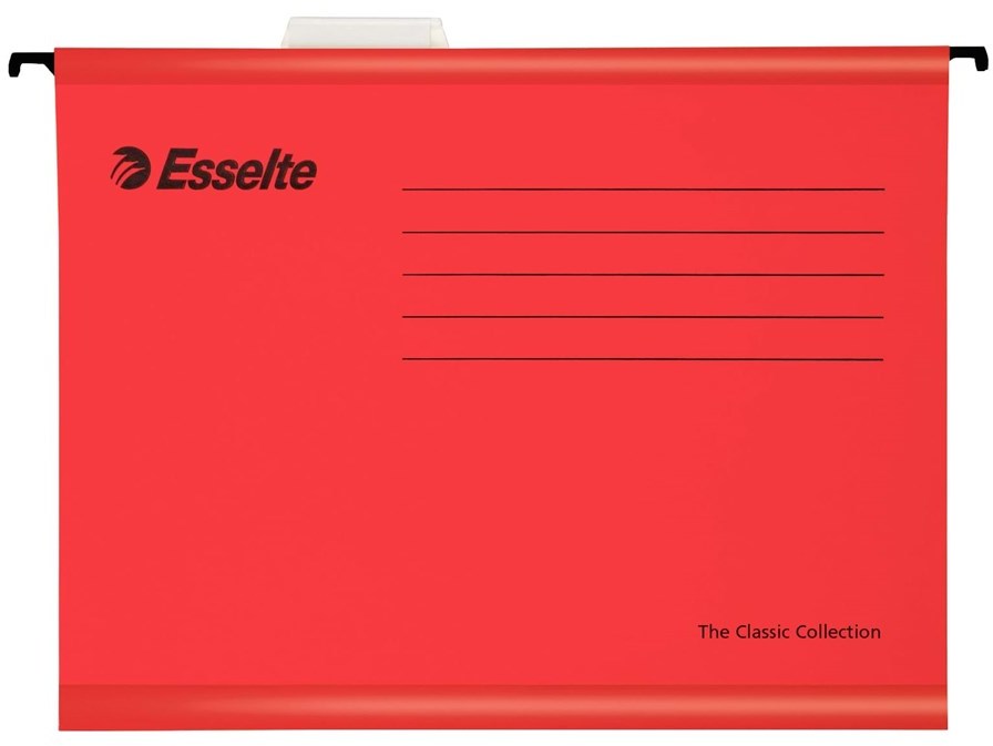 Teczka zawieszkowa kartonowa Esselte Classic, wzmacniana, A4, 345x240mm, 210g/m2 czerwony