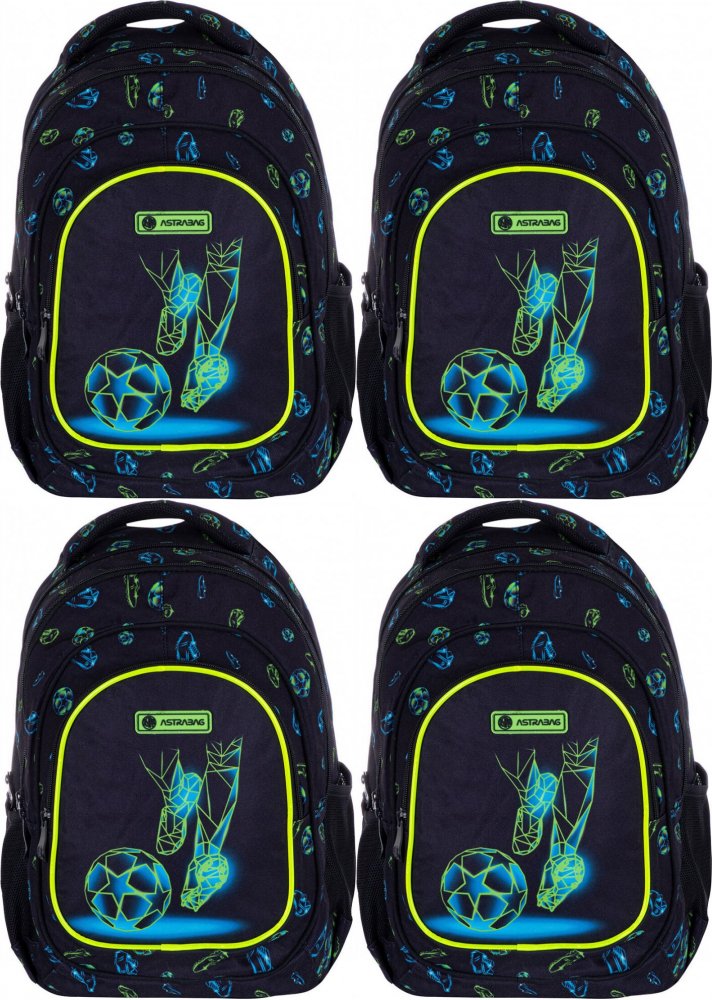 4x Plecak szkolny Astra Astrabag Football Motion AB330, trzykomorowy, 20l, czarny