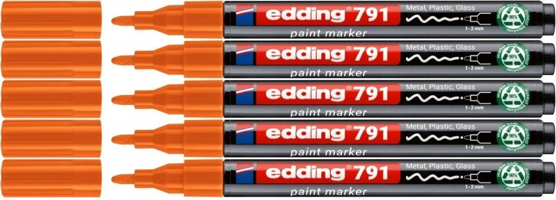 5x Marker olejowy edding e-791 PCR, okrągła, 1-2 mm, pomarańczowy