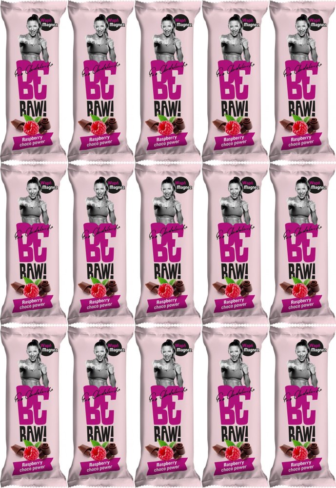 15x Baton BeRAW Choco Raspberry Power&Malina, malina, orzechy włoskie, 40g