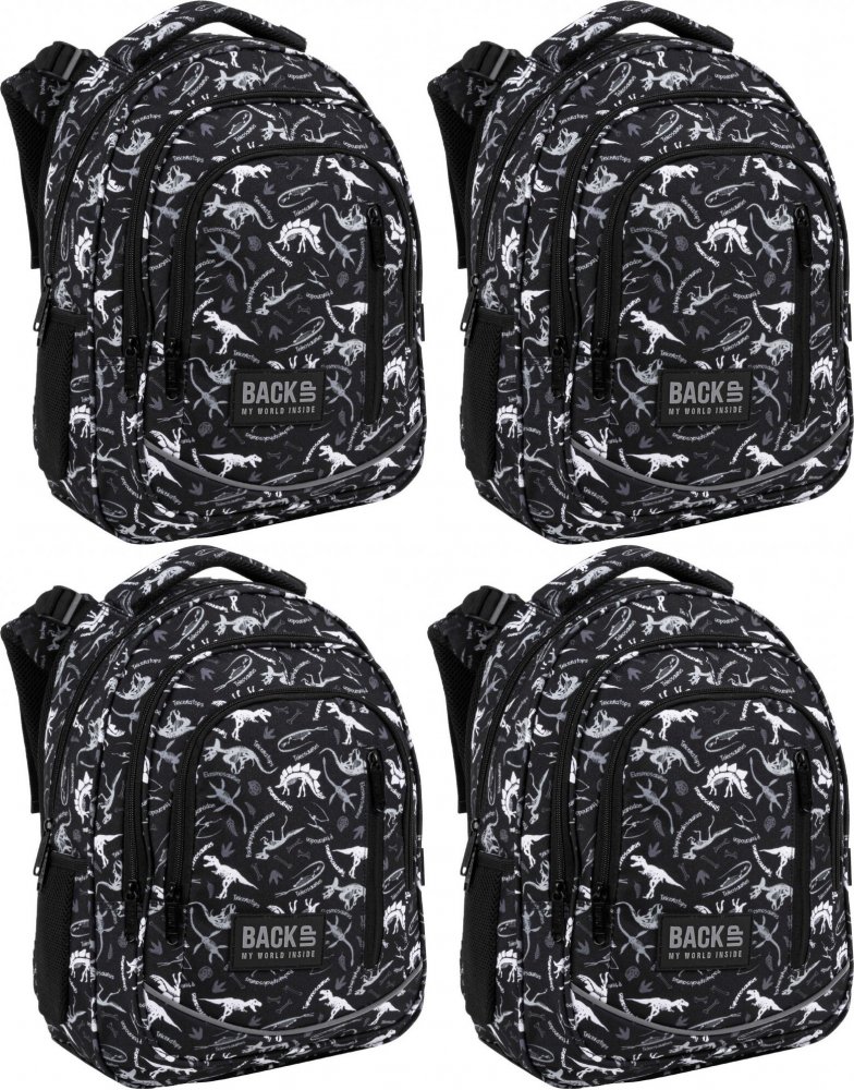 4x Plecak szkolny BackUP 4 model R 114, trzykomorowy, 24l, 39x27x20cm, czarny