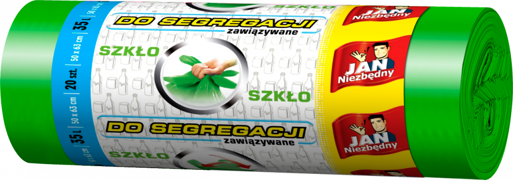 Worki na śmieci Jan Niezbędny, na szkło, 35l, 20 sztuk, zielony