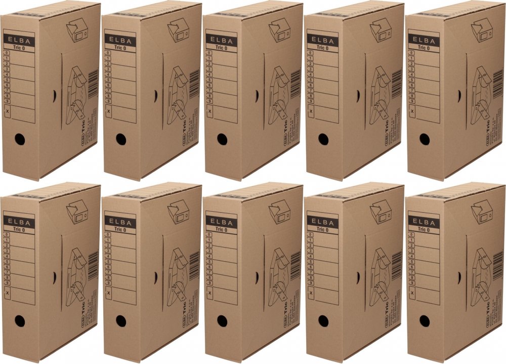 10x Pudło archiwizacyjne Elba Tric 0, A4, 95mm, brązowy