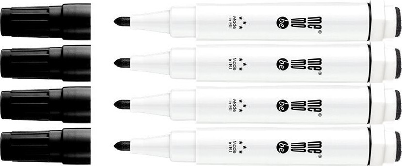 4x Marker suchościeralny/do flipchartów MemoBe MM351, z magnesem i gąbką, okrągła, 1-3mm, czarny