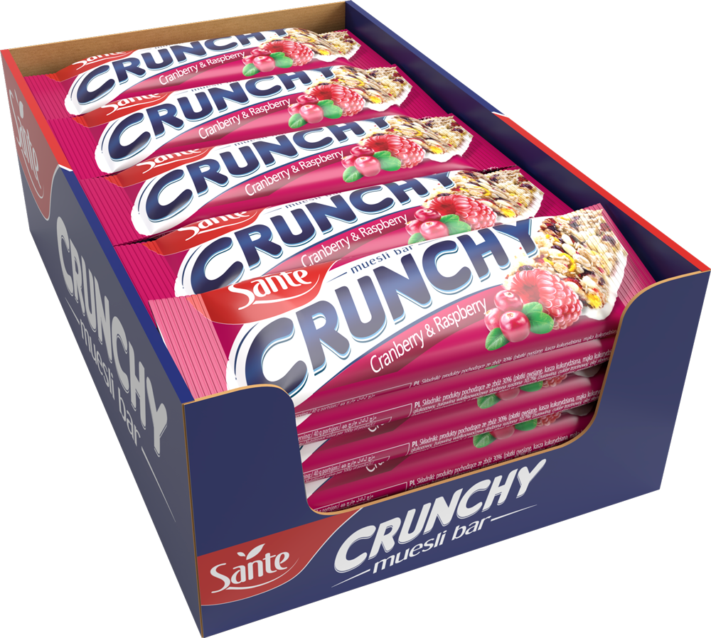 25x Baton Crunchy Sante, żurawina i malina w polewie waniliowej, 40g