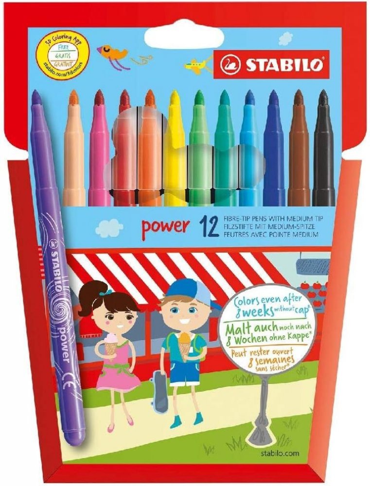 Flamaster Stabilo Power, końcówka M, 12 sztuk, mix kolorów