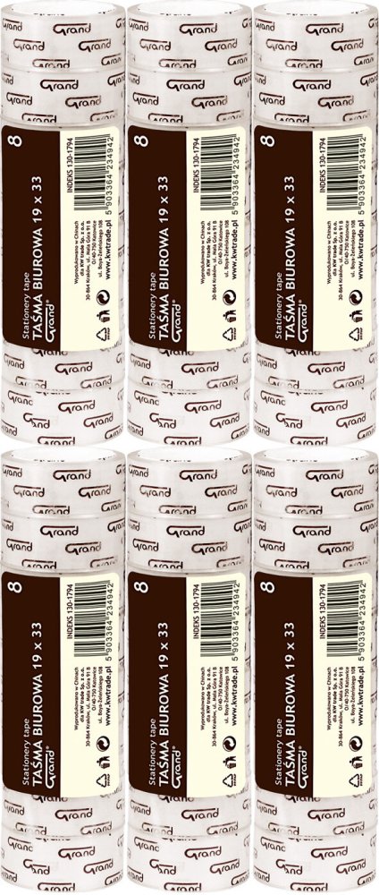 6x Taśma klejąca Grand, 19mmx33m, 8 sztuk, przezroczysty