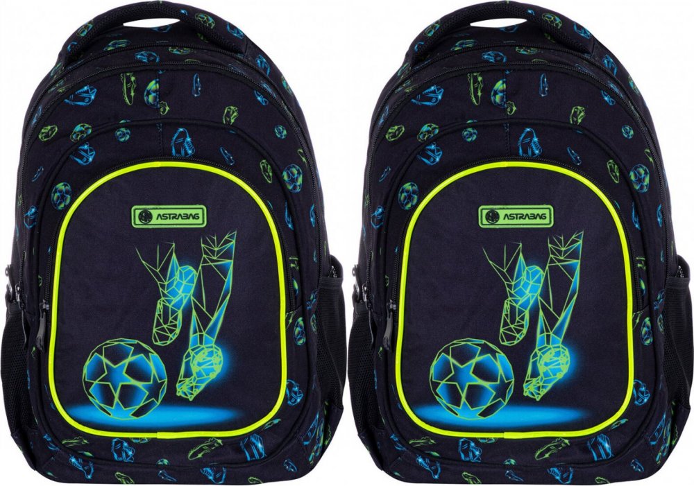 2x Plecak szkolny Astra Astrabag Football Motion AB330, trzykomorowy, 20l, czarny