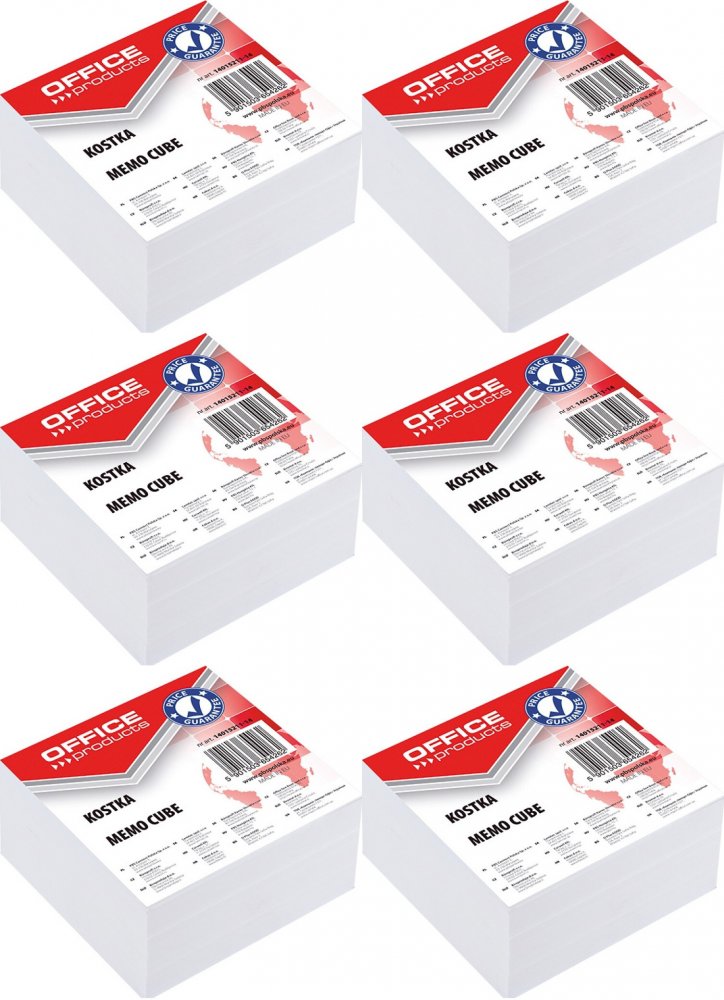 6x Karteczki do notatek Office Products, nieklejone, 85x85x40mm, biały