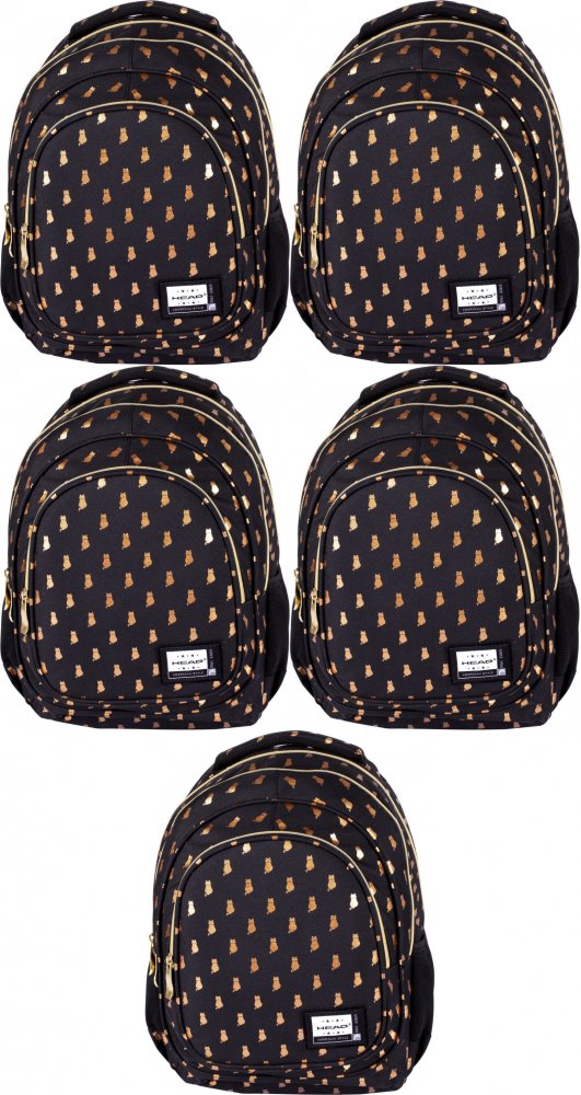 5x Plecak szkolny Head Golden Kitty AB330, trzykomorowy, 20l, czarny