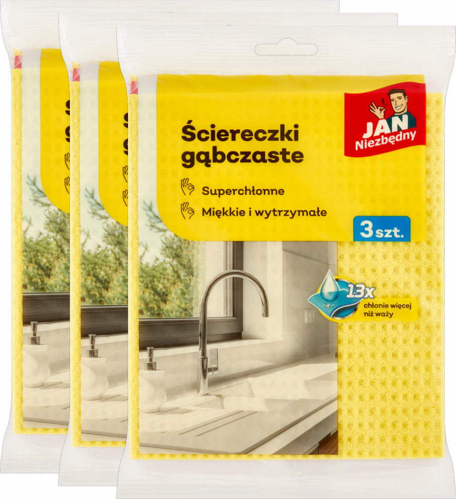 3x Zmywak gąbczasty Jan Niezbędny, 3 sztuki, mix kolorów