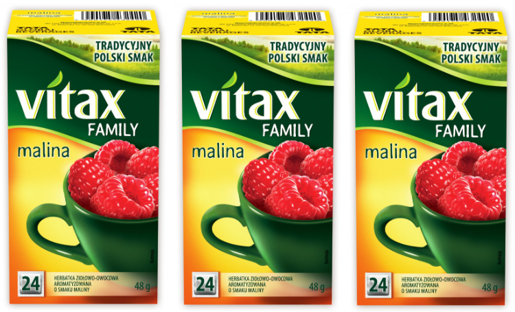 3x Herbata owocowa w torebkach Vitax Family, malina, 24 sztuki x 2g