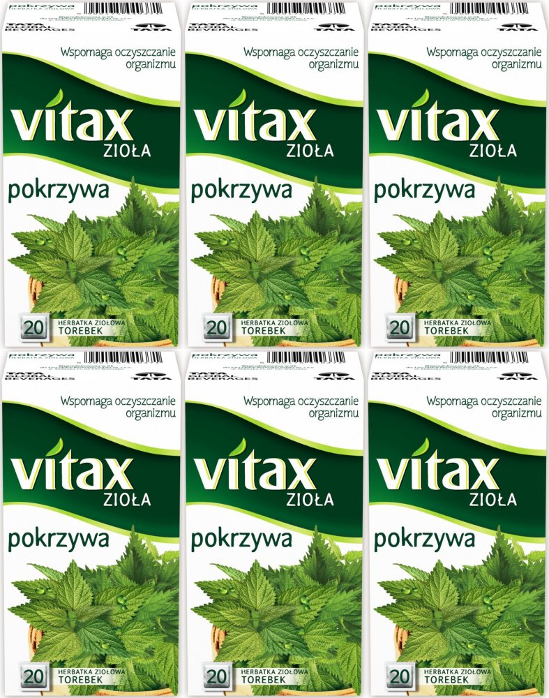 6x Herbata ziołowa w torebkach Vitax, pokrzywa, 20 sztuk x 1.5g