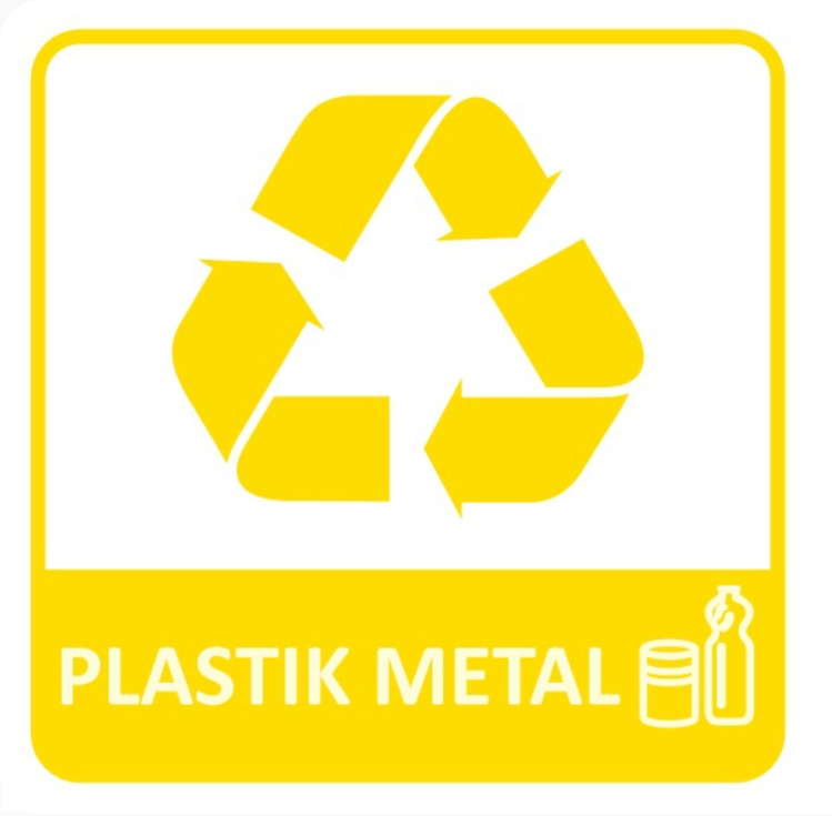 Etykieta (naklejka) na kosz do segregacji, "plastik metal", 14x14cm, 1 sztuka