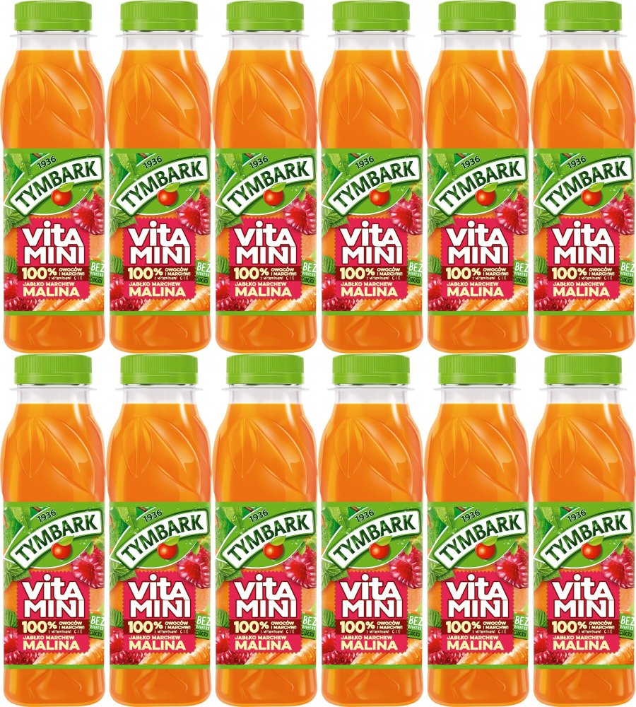 12x Sok Vitamini Tymbark, malina-marchew-jabłko, butelka PET, 0.3l
