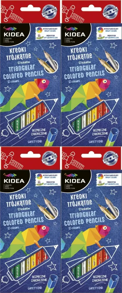 4x Kredki ołówkowe Kidea, trójkątne, 12 sztuk, mix kolorów