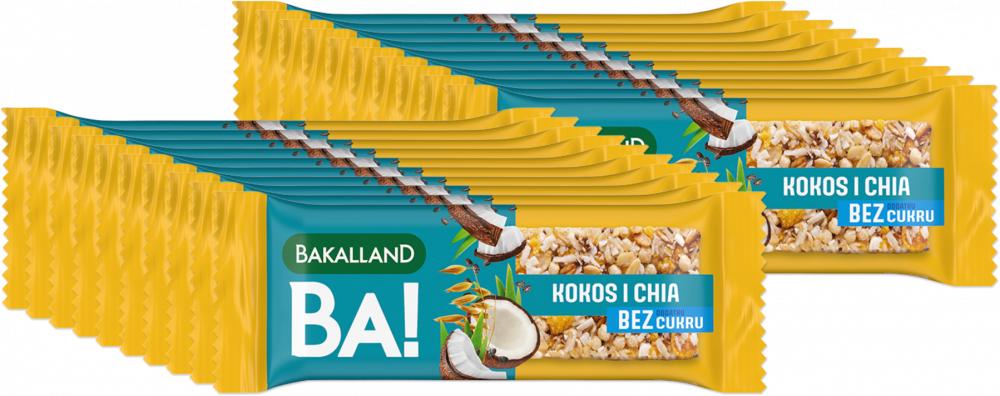 20x Baton zbożowy Bakalland BA!, kokos i chia, bez cukru, 30g