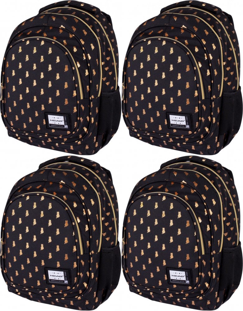 4x Plecak szkolny Head Golden Kitty AB330, trzykomorowy, 20l, czarny