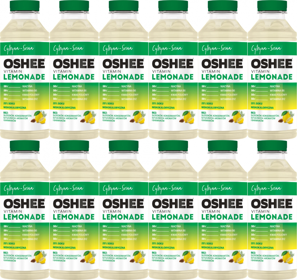 12x Napój niegazowany Oshee Vitamin Lemonade, cytryna i sosna, butelka PET, 0.555l