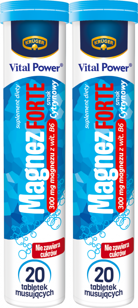 2x Tabletki musujące Krüger Vital Power Magnez Forte, cytrynowy, 102g, 20 tabletek