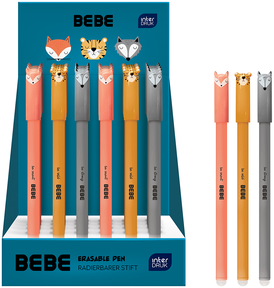24x Długopis wymazywalny BEBE Friends, tusz niebieski/ obudowa mix kolorów