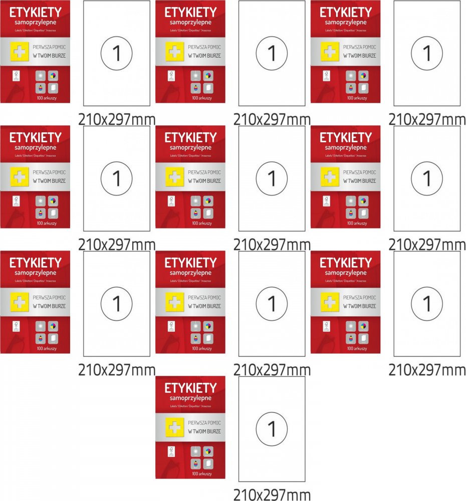 10x Etykiety samoprzylepne Dalpo Memo Label, 210x297mm, 100 arkuszy, biały