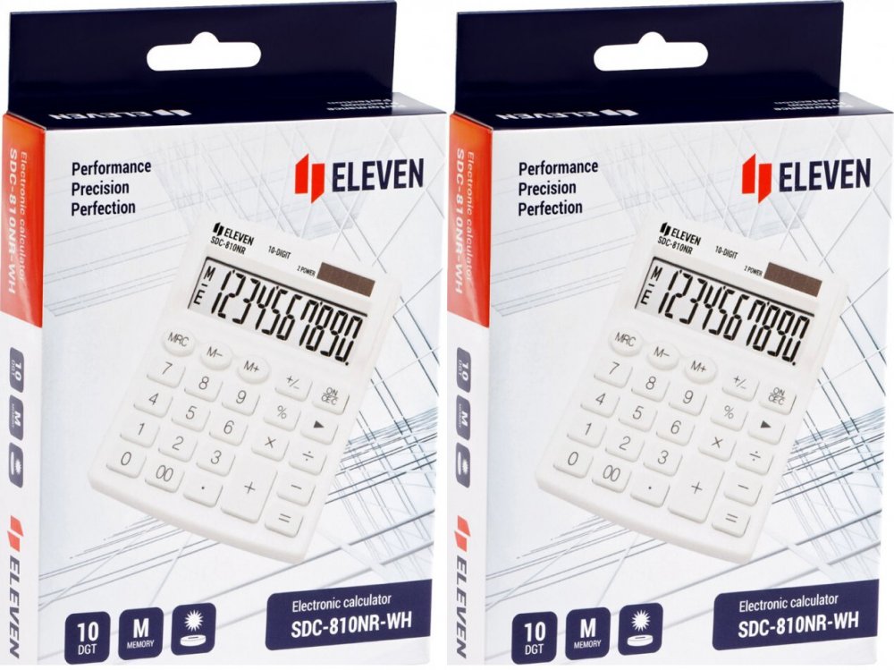 2x Kalkulator biurowy Eleven SDC-810NRWHE, 10 cyfr, biały