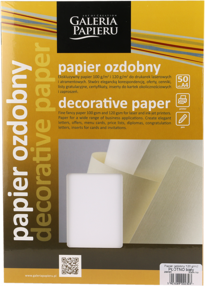 Papier ozdobny Płótno Galeria Papieru, A4, 120g/m2, 50 arkuszy, biały