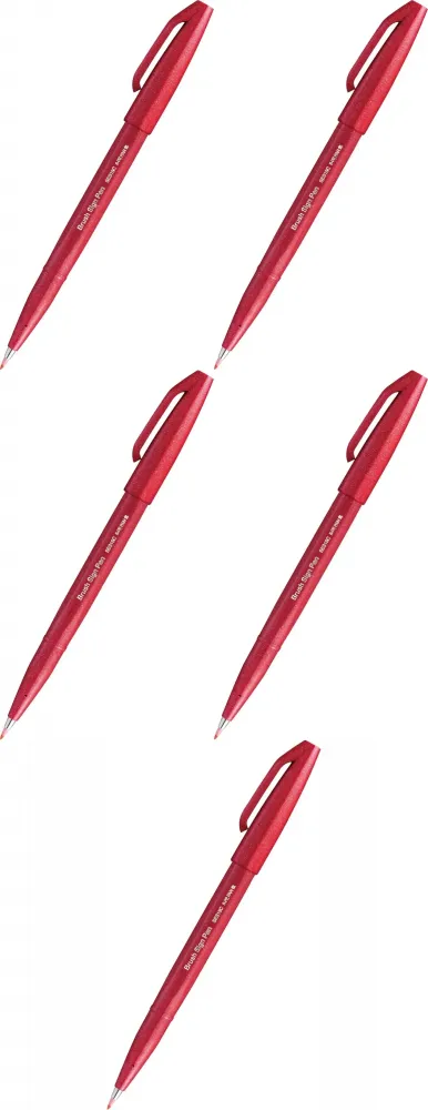 5x Pisak pędzelkowy do kaligrafii Pentel Brush Sign Pen SES15C, 2.07mm, czerwony