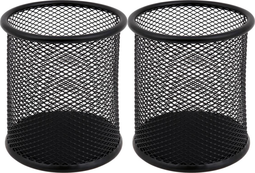 2x Kubek na długopisy MemoBe, 9.5x9x9cm, metalowy (druciany), czarny