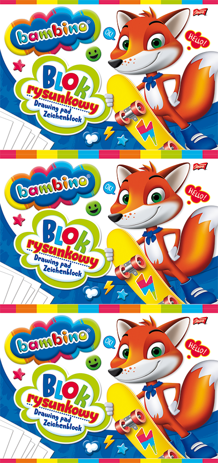 3x Blok rysunkowy Bambino Zwierzaki Uczniaki, A4, 20 kartek, biały