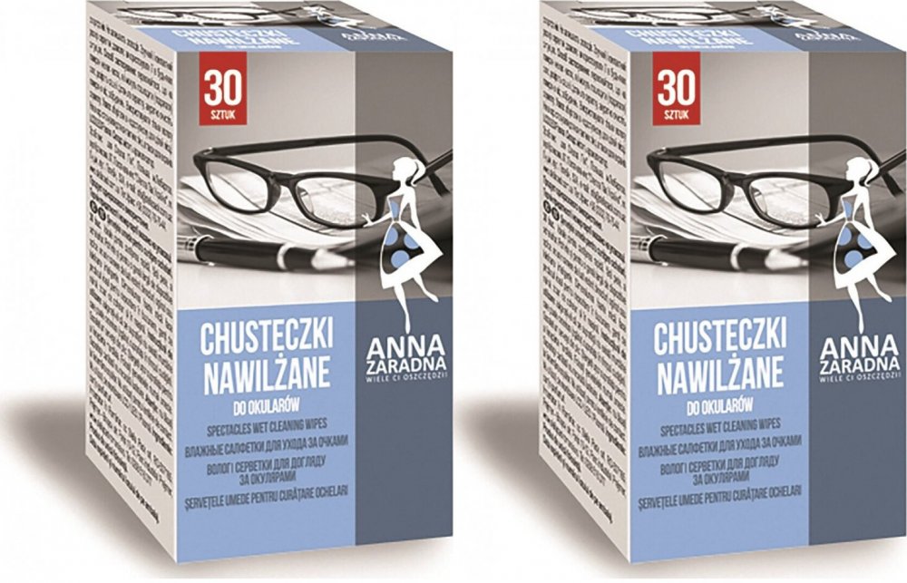 2x Chusteczki nawilżane do czyszczenia okularów i ekranów Anna Zaradna, 30 sztuk